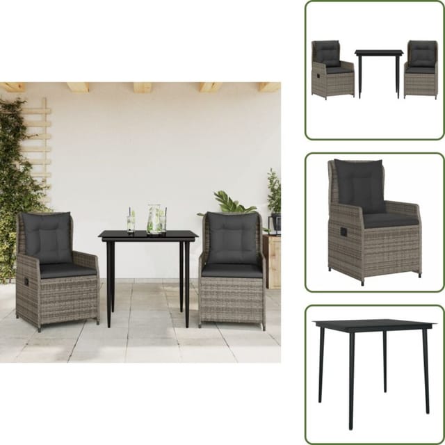 Relaxsessel - Vidaxl 3-tlg. Garten-essgruppe Mit Kissen Grau Poly Rattan - Sitzkissen