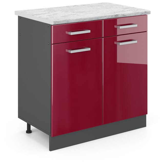 Vicco - Küchenunterschrank R-line, Bordeaux Hochglanz, 80 Cm Ap Marmor