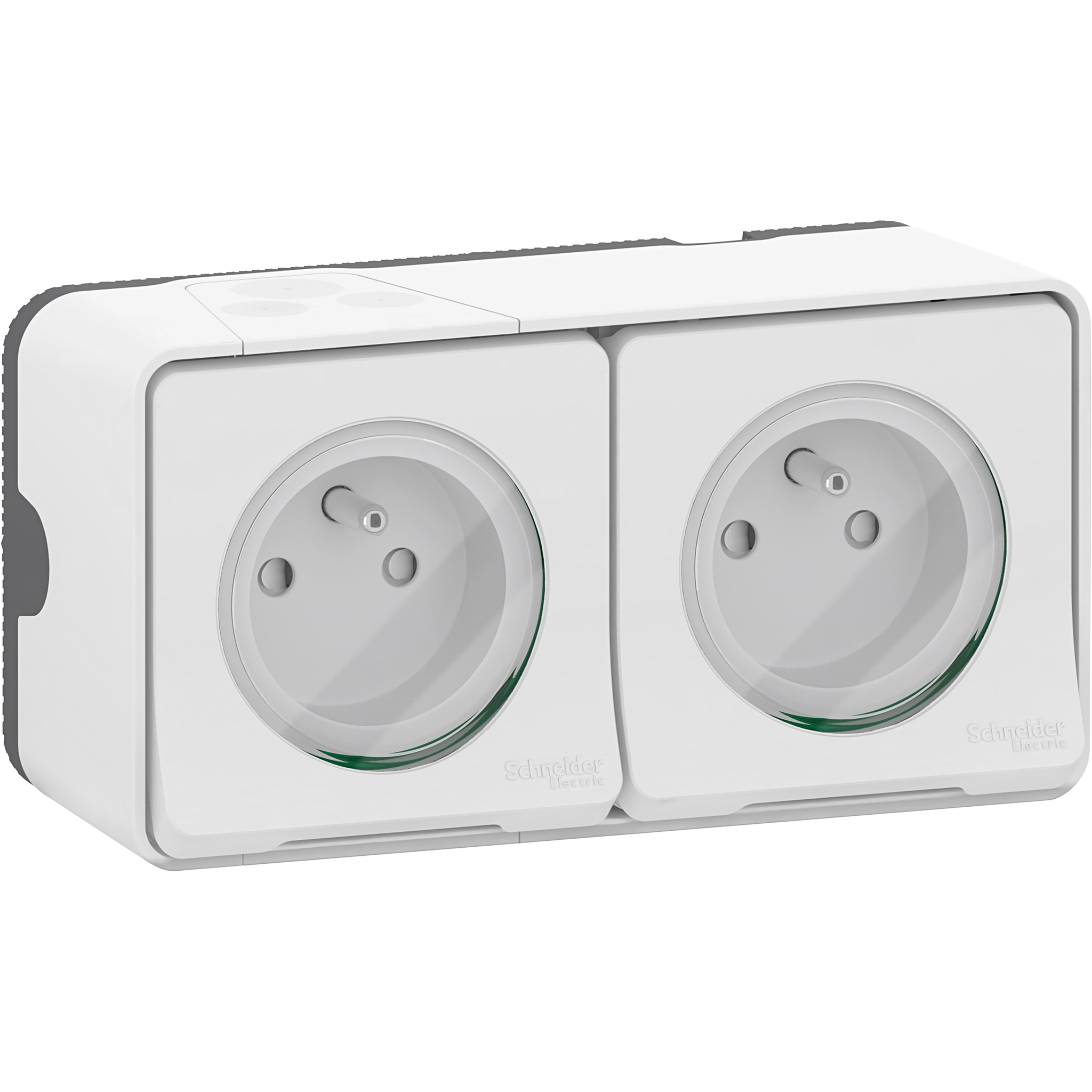 Mureva Styl - Doppelsteckdose 2p+t Vorkonfektioniert Horizontal - Aufbau - Ip55 - Ik08 - Weiß - Schneider Electric - Mur36027