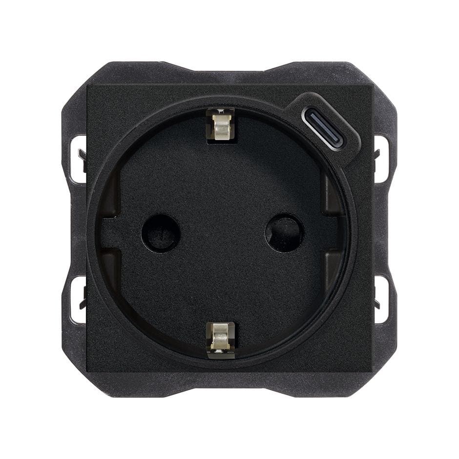Schuko-basis Simon 270 Einbaubase Mit Usb-c-ladeanschluss In Mattschwarz
