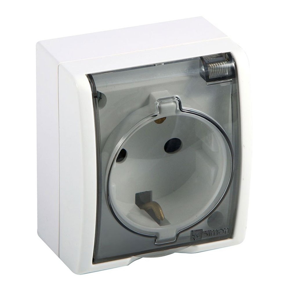 Schuko-oberflächenbasis 2-polig + Erdungsbuchse 16a 250v Ip54 Weiß