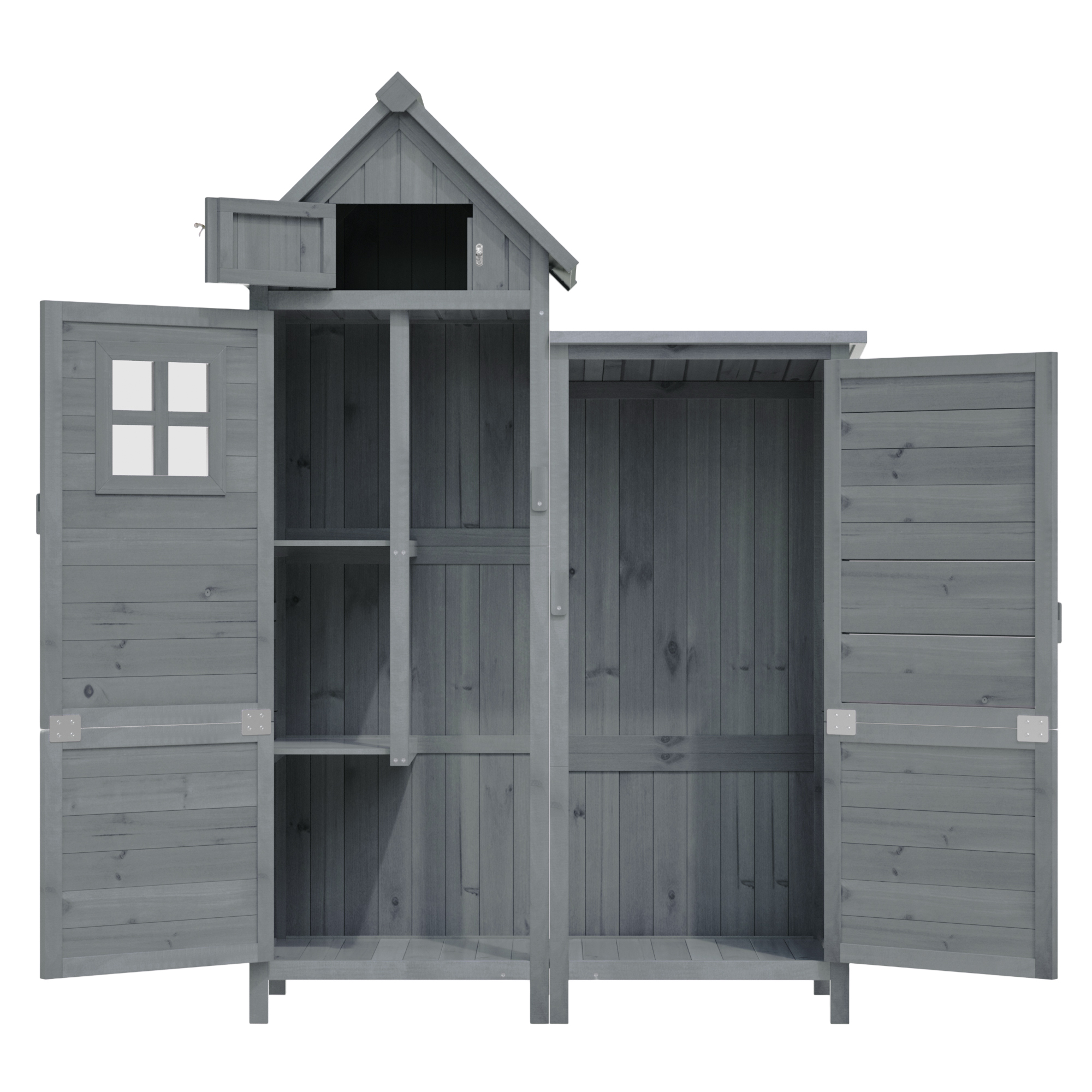 Gartenschrank Mit Doppeltür Und Großem Stauraum Für Lange Werkzeuge Aus Massivholz Grau 110 X 52 X 170 Cm