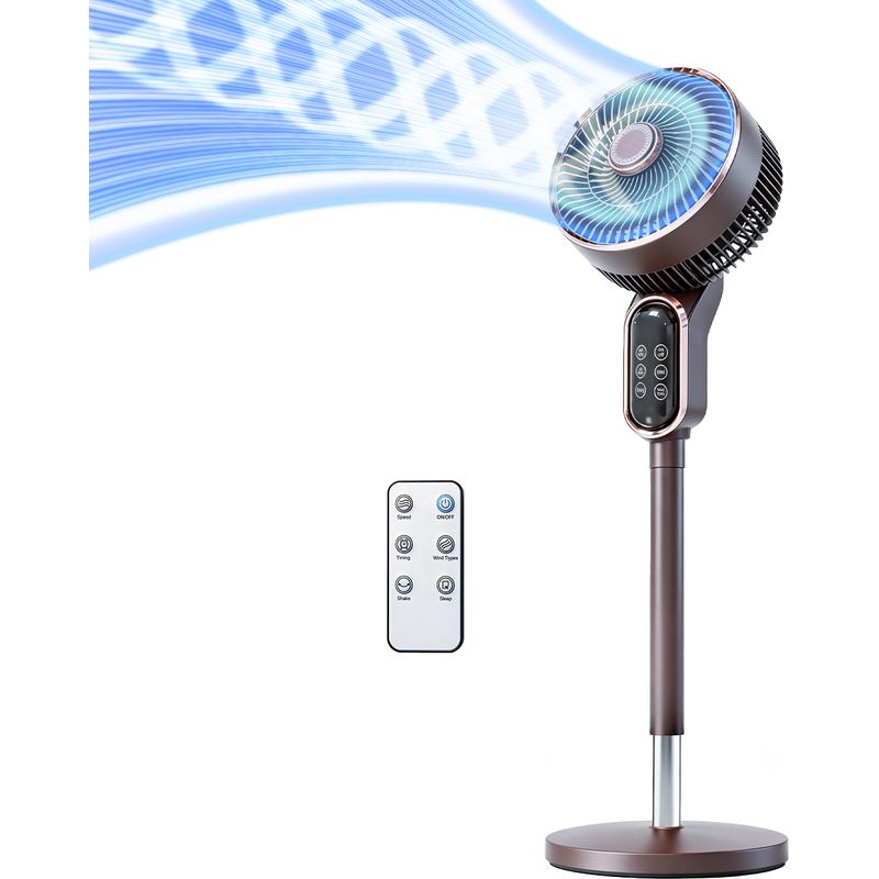 Ventilateur Sur Pied Silencieux - 50 W Avec Télécommande, 6 Vitesses, 3 Modes, Hauteur Réglable(90-110cm), Timer 8h, Pour Chambre, Salon, Bureau, Brun Foncé