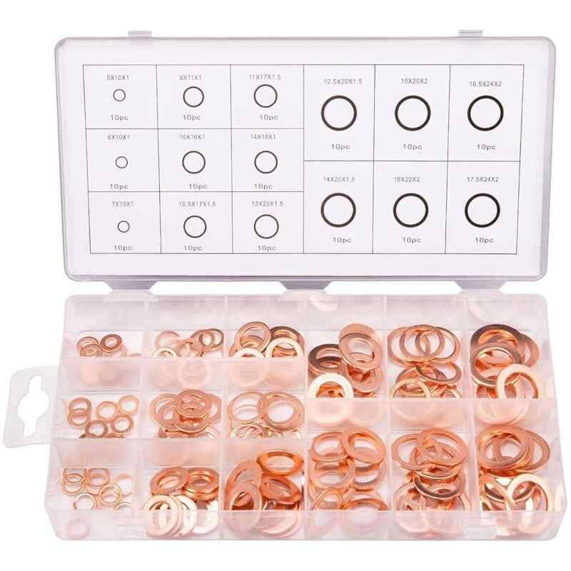 Kit De 150 Rondelles En Cuivre – 15 Tailles M5 À M22 – Haute Conductivité Et Résistance À La Corrosion – Boîte De Rangement Incluse - 150pcs