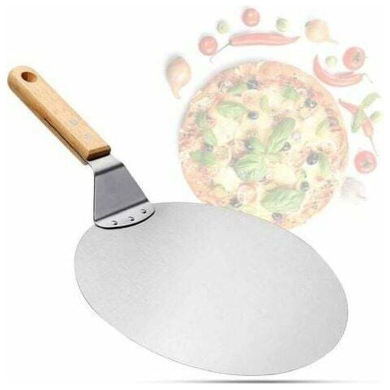 Pelle À Pizza En Acier Inoxydable – Manche En Bois – Ø 25,5 Cm – Pour Pizzas, Tartes Flambées Et Pains – Design Rond
