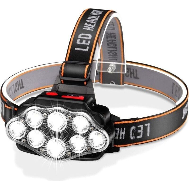 Lampe Frontale Super Brillante 8 Leds 12000 Lumens - Rechargeable Usb Étanche Réglable - Pour Camping, Pêche, Cave, Jogging, Randonnée