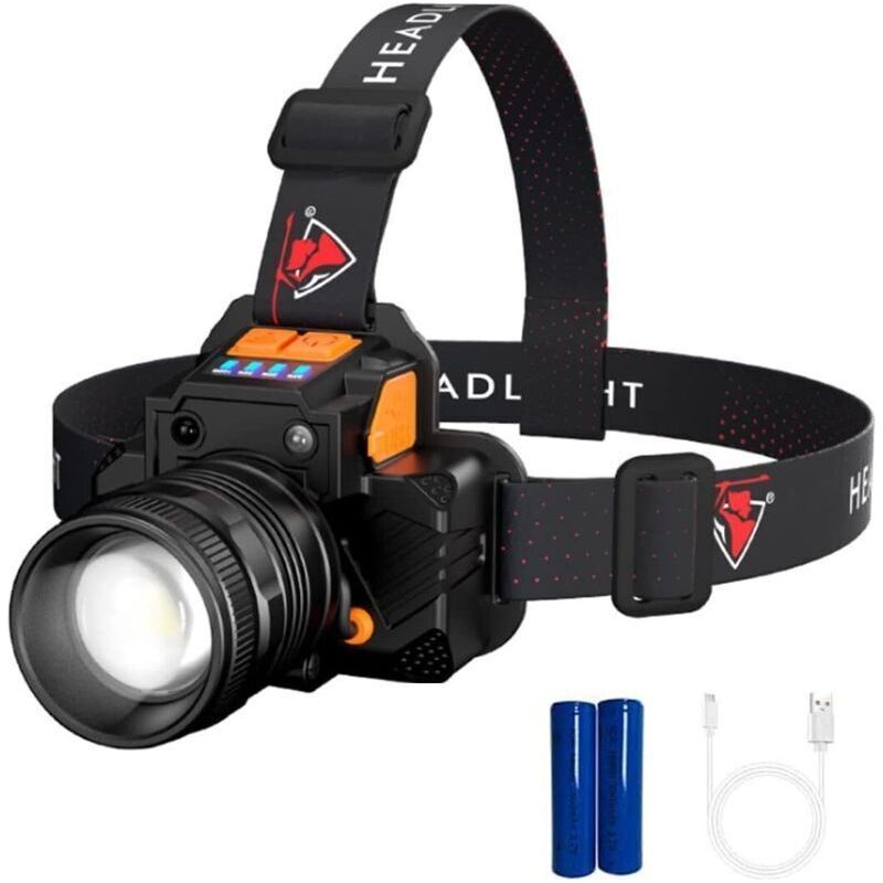 Lampe Frontale Led Étanche 2000 Lumens - Rechargeable Usb Super Lumineuse - 3 Luminosités - Réglable 90° - Pour Camping, Pêche, Jogging