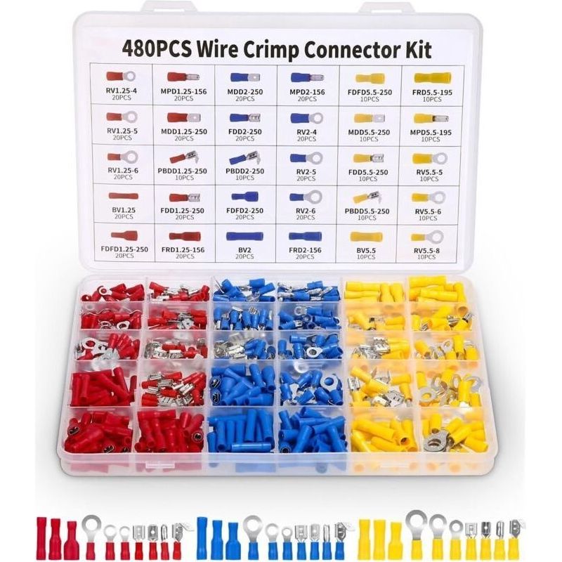 480 Pièces Cosses À Sertir Électriques, 30 Types Avec Coffret De Rangement (anneau, Fourche, Plaque) Pour Voiture