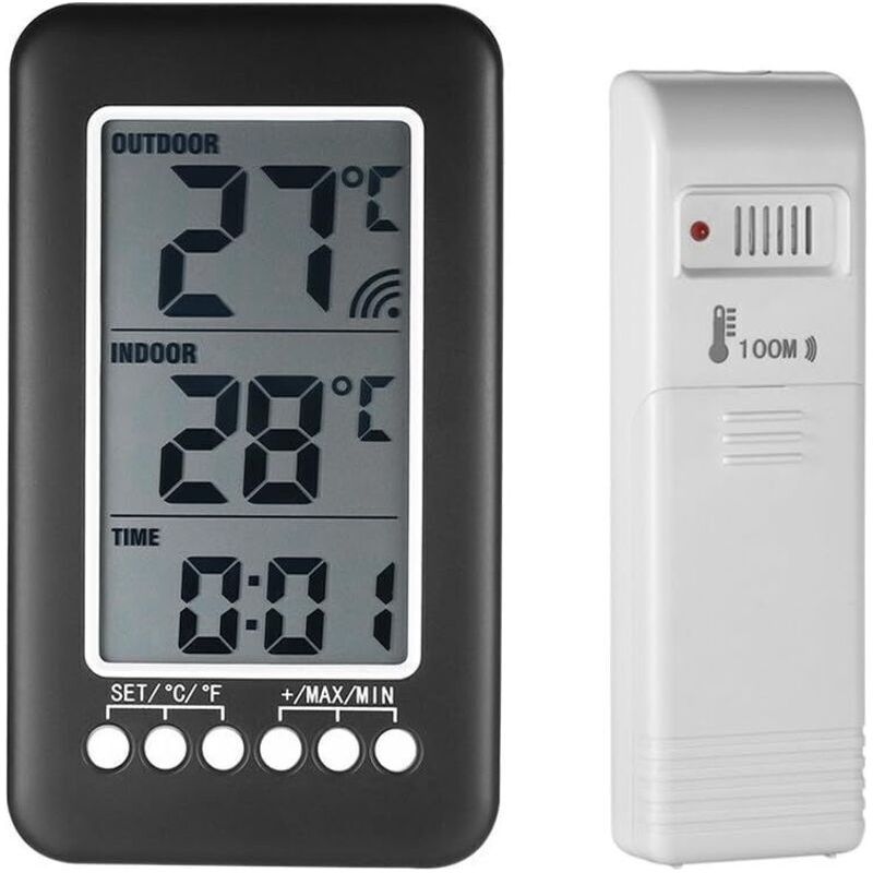 Horloge Et Thermomètre Numérique Sans Fil 2 En 1 Pour Intérieur Et Extérieur, Avec Écran Lcd Et Transmetteur. Mesure Précise Température En ℃/℉. Idéal Pour La Maison, Le Bureau Ou Les Espaces Extérieu