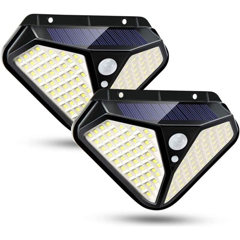 2 Pcs Applique Murale Solaire, 102 Led D'Extérieur, Étanche Ip65, Détecteur De Mouvement, 3 Modes D'Éclairage, Sans Fil, Pour Jardin, Clôture, Porte, Cour, Garage