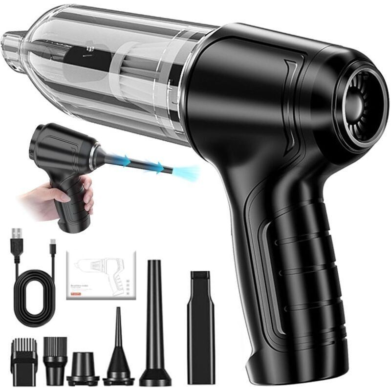 1pc Aspirateur De Voiture Rechargeable, Aspirateur Portatif Sans Fil Haute Puissance 120 W, Sans Balais, Puissant Et Silencieux (noir)