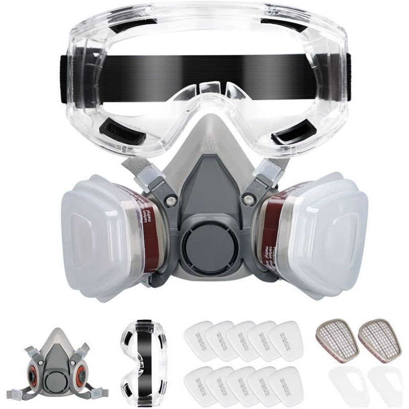 Masque De Protection Avec 10 Filtre , Anti Poussière Et Gaz, Avec Lunettes, Respiratoire Réutilisable Pour Peinture, Ponçage, Pulvérisation, Ensemble Complet Avec Filtres De Rechange