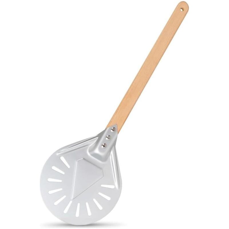 7 Pouces Pelle A Pizza Ronde, Pelle Pizza Perforée En Aluminium Avec 40cm Longue Poignée En Bois Amovible Poignée Antidérapante, Pelle Tournante Pour Pizza, Pain, Gâteaux