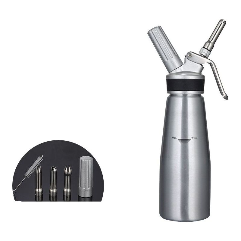 Distributeur De Crème Fouettée Chargeur De Crème Fouettée De 500 Ml Avec Corps Et Tête En Aluminium Robuste, Sans Fuite, Machine À Crème Avec 2 Ensembles De Buses De Décoration, Résistant Aux Fuites