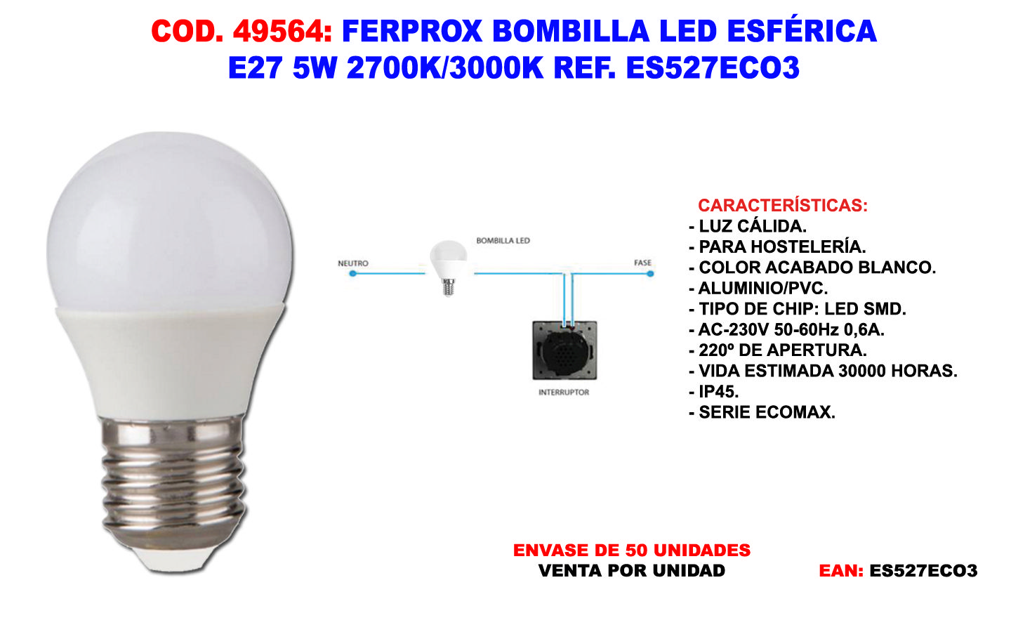 Ferprox Sphärische Led-glühbirne E27 5w 2700k/3000k