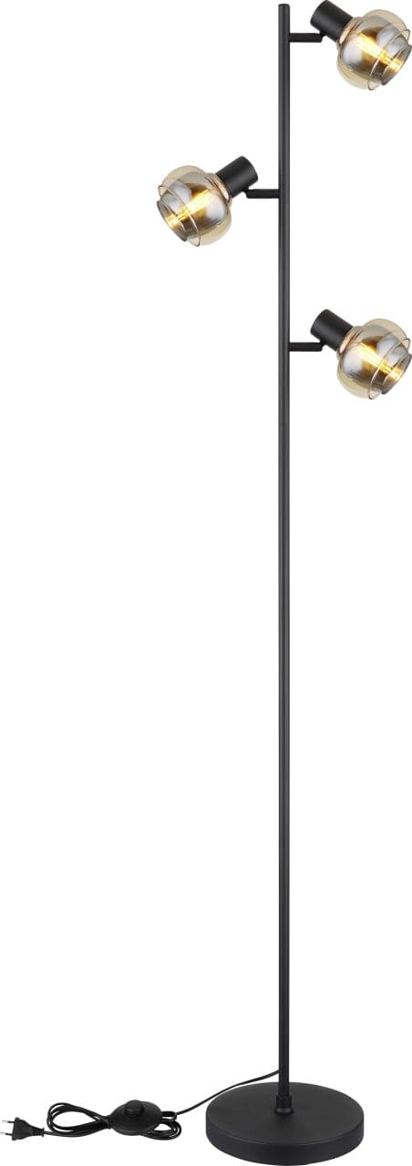 Stehleuchte Standlampe Wohnzimmerleuchte Metall Schwarz Chrom Glas H 154 Cm