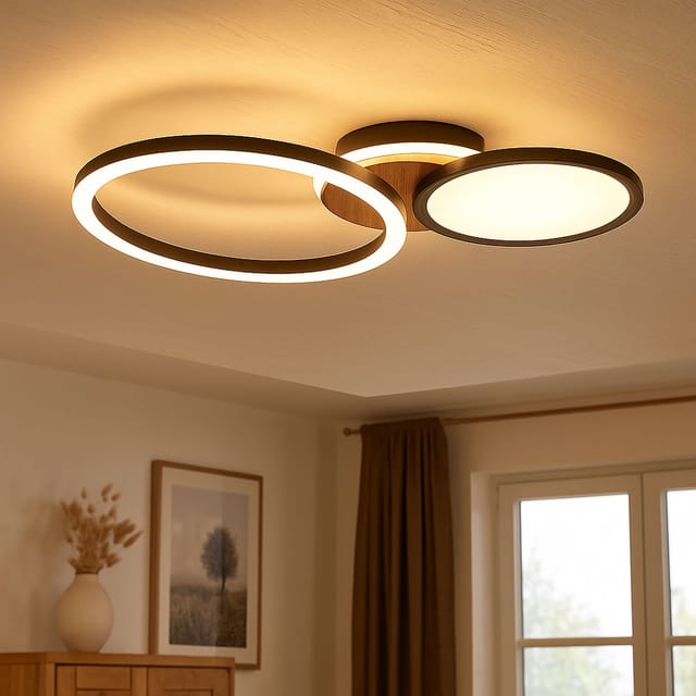 Deckenleuchte Led Wohnzimmerleuchte Metall Holzoptik Beweglich L 51,5 Cm