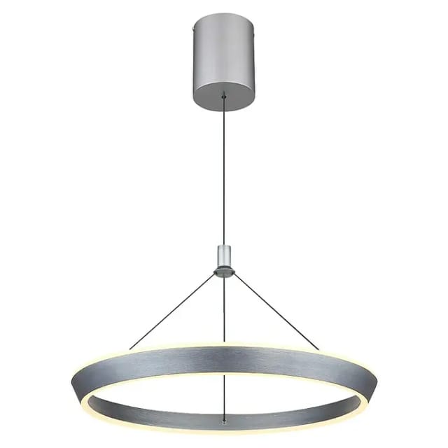 Hängeleuchte Höhenverstellbar Pendelleuchte Alu Ring Esszimmerleuchte Höhe Verstellbar, Opal Titan, Led 40w 1000lm Warmweiß, Dxh 50x180 Cm