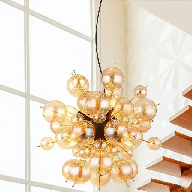 Pendelleuchte Hängelampe Deckenleuchte Esszimmerlampe Glas Amber Gold D 55 Cm
