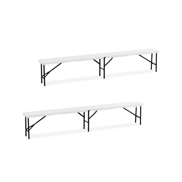 Bierbank 2er Set, Klappbar, Kunststoff, Stahl, Campingbank, Balkon & Garten, Hxbxt: 43 X 240 X 30 Cm, Weiß - Relaxdays