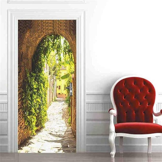 Shining House - 3d-türaufkleber, Grüne Naturlandschaft, Selbstklebende Tapete, Wandbild, Poster, Heimdesign, Türdekoration, Aufkleber, Türaufkleber