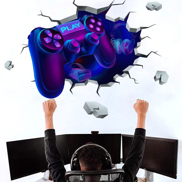 Shining House - 3d-gamer-wandaufkleber, 60 X 80 Cm, Spiel-wandposter, Selbstklebende Gamer-wandaufkleber, Zone Stikers Murals Kid Boy, Wasserdichte Tapete Für Raumdekoration