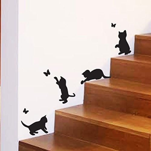 Shining House - Katzen Spielen Und Fangen Schmetterlinge. Vinyl-wandaufkleber, Deko-aufkleber, Wandbild, Küche, Tiere, Tapete, Dekoration Für Kinderzimmer