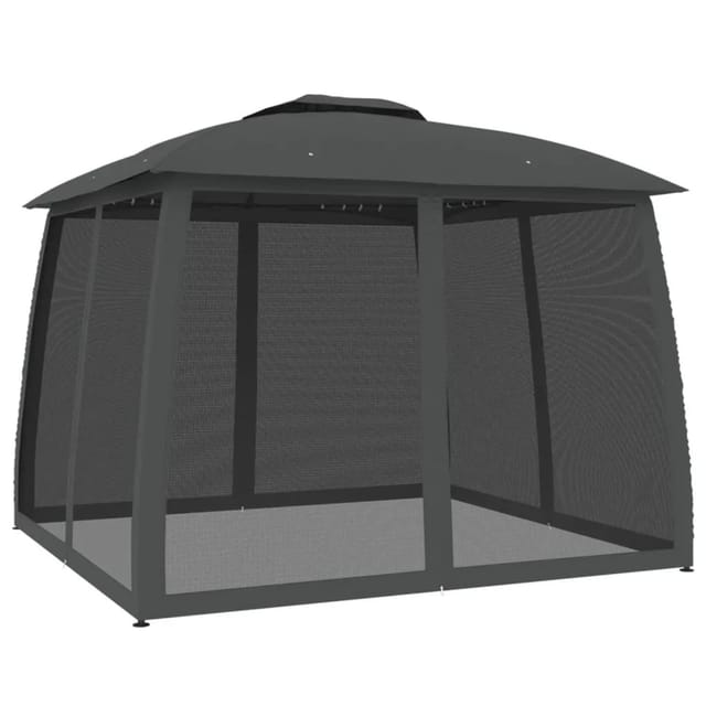 Pavillon Mit Doppeldach & Netzwänden Anthrazit 2,93x2,93m Stahl Vidaxl
