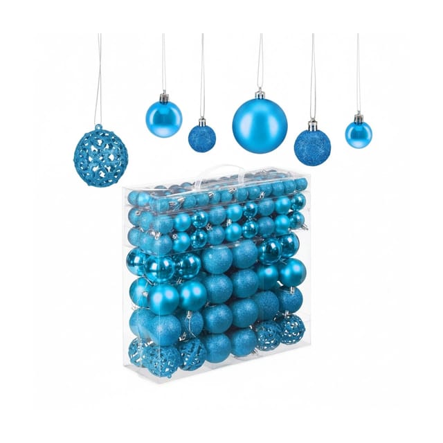 Relaxdays - Weihnachtskugeln, 150er Set, Glitzernde, Matte & Glänzende Christbaumkugeln, Kunststoff, ∅ 3, 4 & 6 Cm, Petrol