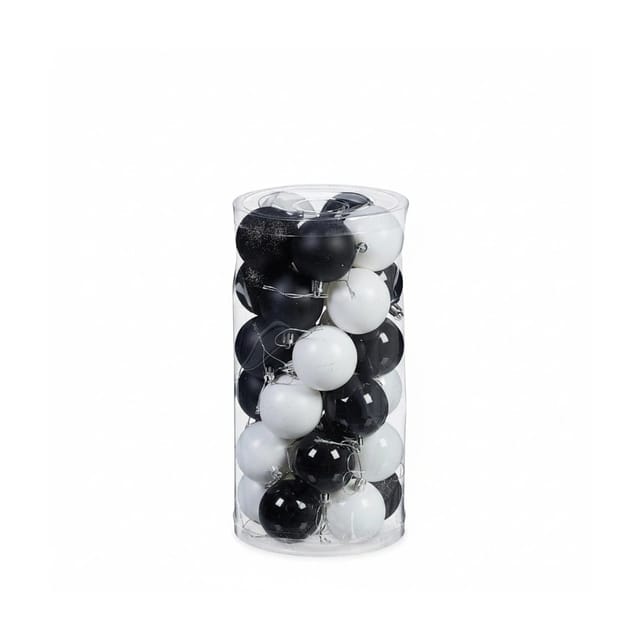 Weihnachtskugeln Im 30er Set, Kunststoff, D: 6 Cm, Weihnachtsbaumdeko, Baumschmuck Bruchsicher, Schwarz/weiß - Relaxdays