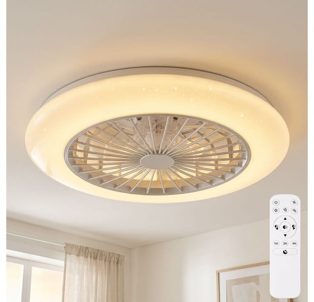 Deckenventilator Mit Beleuchtung Deckenleuchte Wohnzimmerlampe, Fernbedienung Dimmbar Nachtlicht Timer Sternenhimmeleffekt, Titanfarben, 1x Led 30w 3500lm 2700-6500k, Dxh 50x16cm
