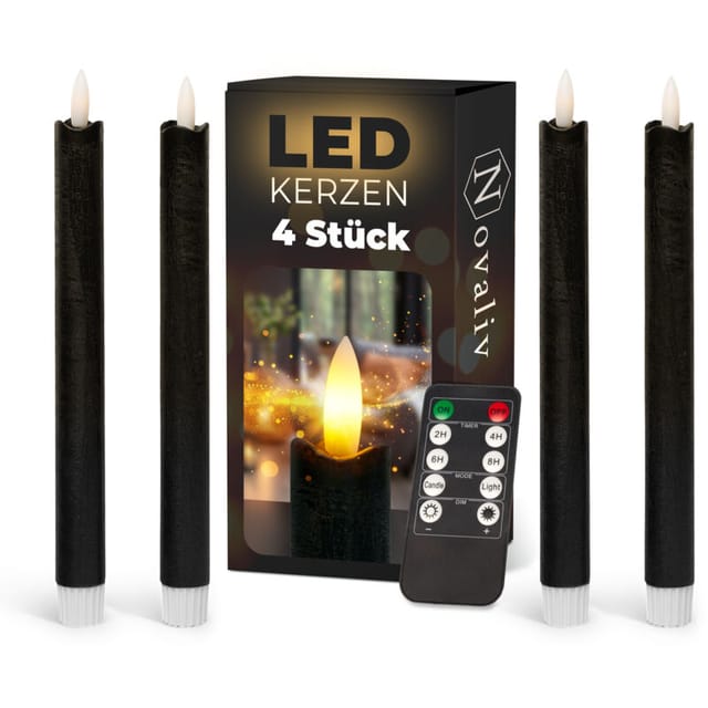 4x Novaliv Led Kerze Echtwachskerzen Schwarz