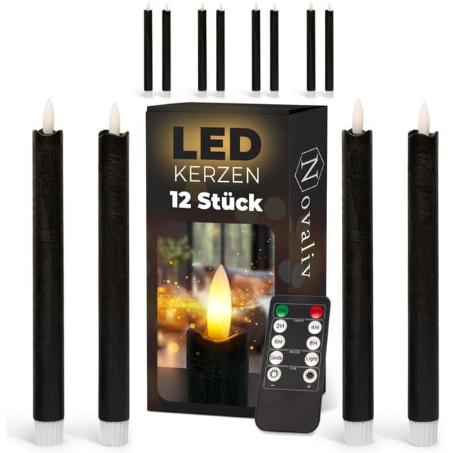 12x Novaliv Led Kerze Echtwachskerzen Schwarz