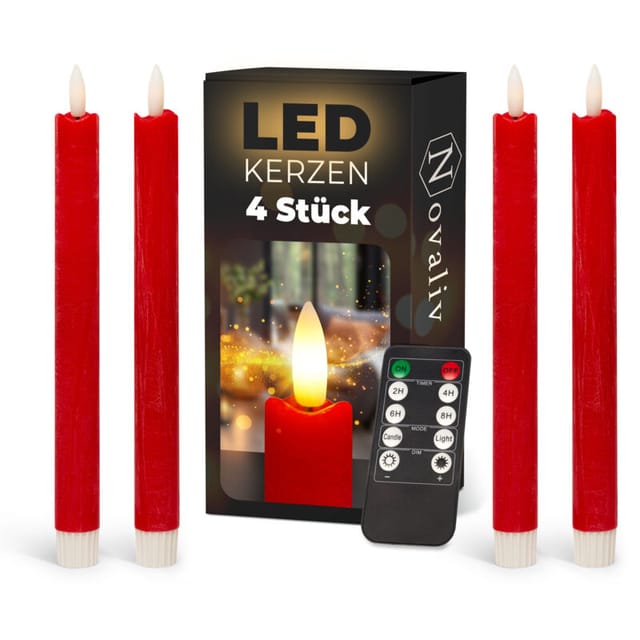 4x Novaliv Led Kerze Echtwachskerzen Rot