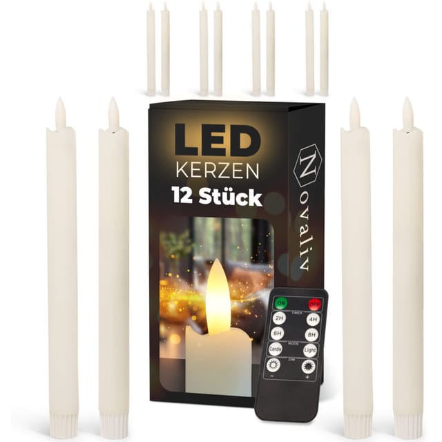 Novaliv - 12x Led Kerze Echtwachskerzen Weiss