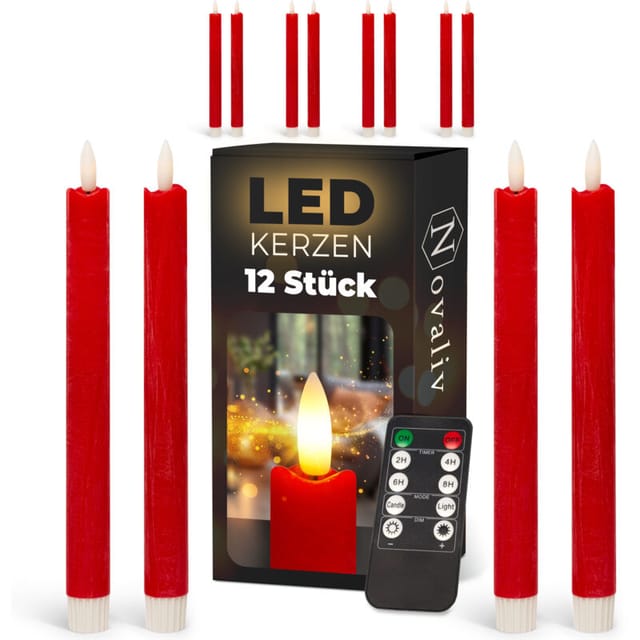 12x Novaliv Led Kerze Echtwachskerzen Rot