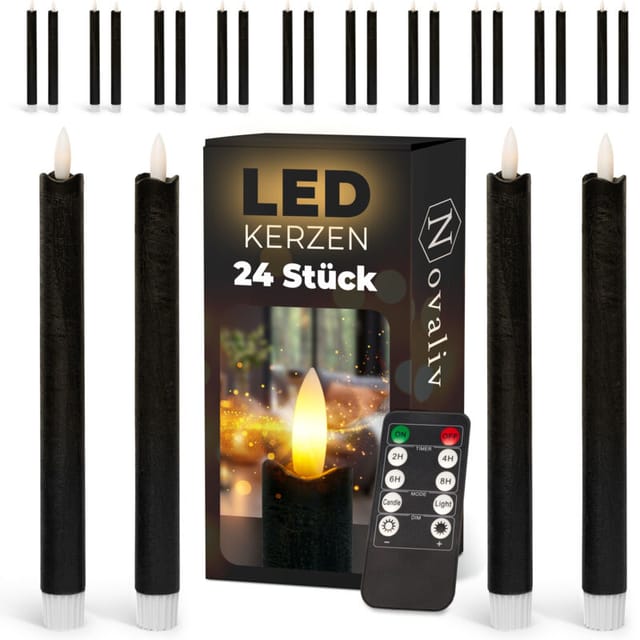 Novaliv - 24x Led Kerze Echtwachskerzen Schwarz