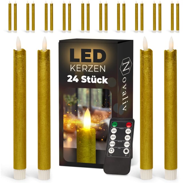 Novaliv - 24x Led Kerze Echtwachskerzen Gold