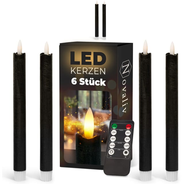 6x Novaliv Led Kerze Echtwachskerzen Schwarz