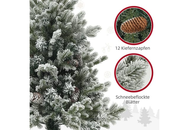 Homcom Mini Künstlicher Weihnachtsbaum 100 Cm Künstlich Tannenbaum Mit Schnee, 130 Spitzen Christbaum Mit Topf, Weihnachtsdeko Für Drinnen Büro Wohnzimmer