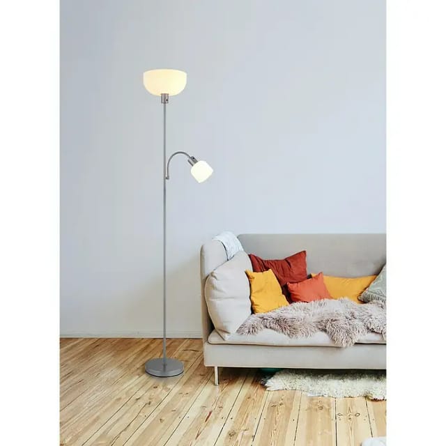 Stehlampe Standleuchte Fluter Leselampe Metall Silber Schirme Satiniert H178,7cm