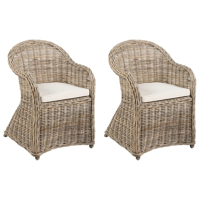 Gartensessel Rattan Natürlich 2er Set Auflagen Hellbeige Susua Ii