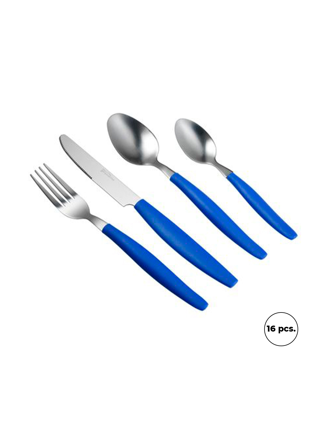 Besteckset Aus Rostfreiem Stahl Mit 16 Teilen, Modell Aqua, Mit Blauen Grifflen