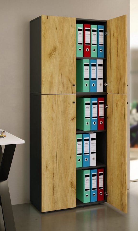 Ebuy24 - Lonaxxl5dt Büroschrank 4 Türen Anthrazit, Eiche Dekor.