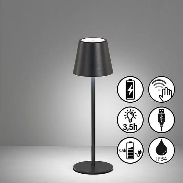Fischer Leuchten - Außenleuchte Tischleuchte Touch-dimmer Led Gartenlampe Balkonlampe Ip54 Schwarz