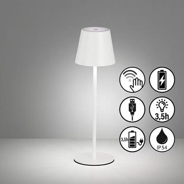 Fischer Leuchten - Außenleuchte Tischleuchte Touch-dimmer Led Gartenlampe Balkonlampe Ip54 Weiß