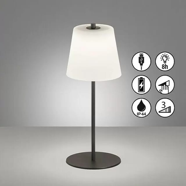 Fischer Leuchten - Tischleuchte Balkonleuchte Außenleuchte Touch Dimmbar Led Ip44 Sandschwarz