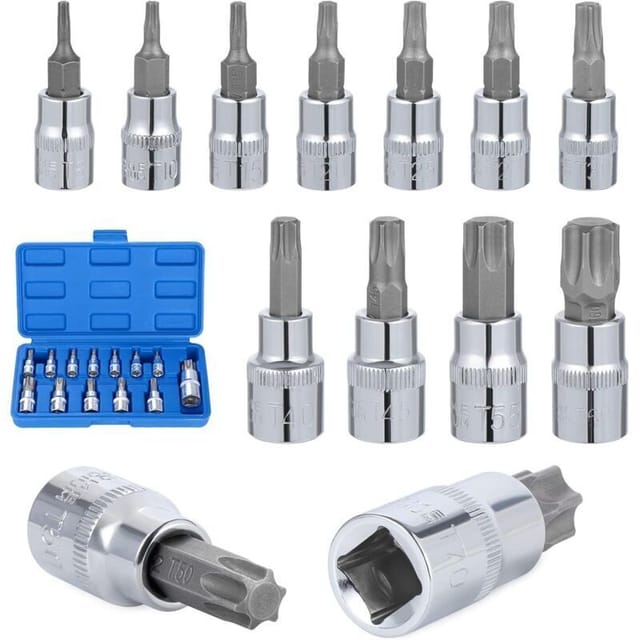 13-teiliger Torx-steckschlüsselsatz, Außengewinde, T8–t70, Torx-bits, Stern-steckschlüssel 1/4", 3/8", 1/2", Torx-steckschlüsselsatz, Sechskant-bit-steckschlüssel, 37 Mm/48 Mm/55 Mm Lang