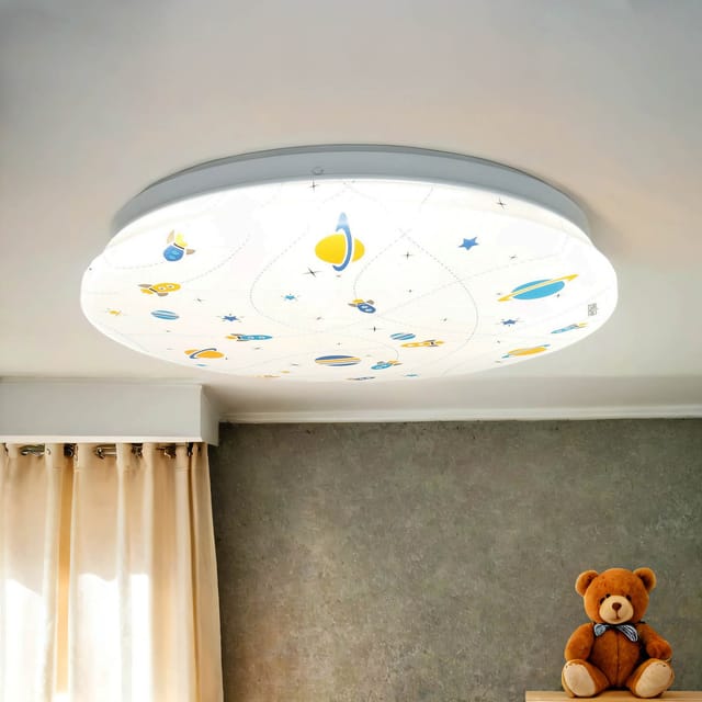 Led Kinderzimmerlampe Decke Metall Ip44 4000 K Neutralweißes Licht 1300 Lm Rund Ø 33,5 Cm Weiß Bunt