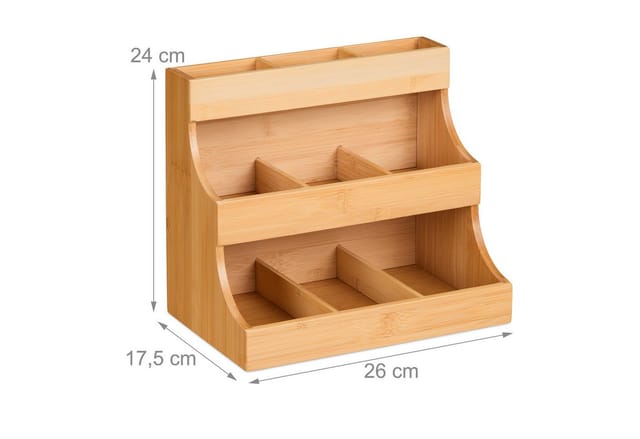 Relaxdays - Tee Organizer, 9 Fächer, Aus Bambus, Hxbxt: 24 X 26 X 17,5 Cm, Tee & Kaffeepads, Teeregal Vertikal, Natur
